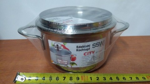 Garnek 0,8l. ze stali nierdzewnej + szklana pokrywka fi-12 CITY