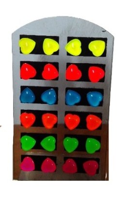 Kolczyki na stojaku 12par jaskrawe serca