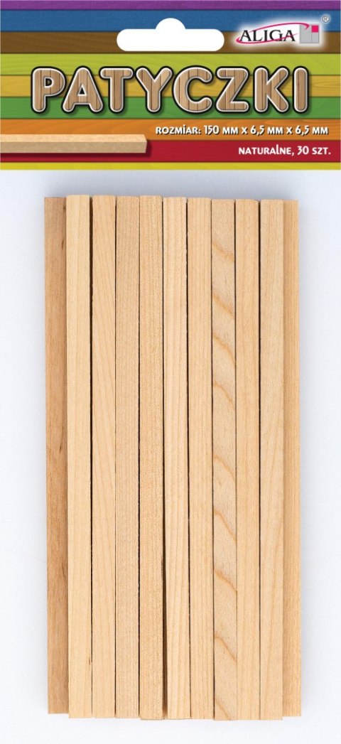 Patyczki płaskie drewniane 30szt. NATURALNE 150x6,5x6,5mm