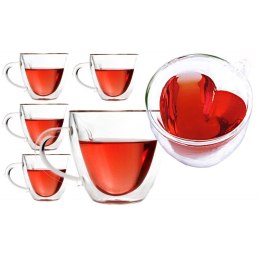 Szklanki termiczne podwójne szkło serce 240ml do kawy LATTE LONG zestaw 6szt . SZK18