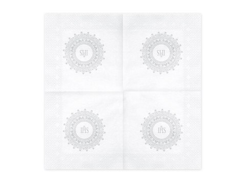 Serwetki Komunijne IHS 33x33cm 20szt. srebrny | SP33-63-018