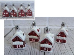 Bombki domki czerwone 7cm 4szt. w pudełku | XBO-19038
