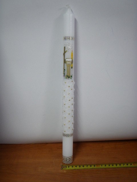 Świeca ręcznie zdobiona gromnica KOMUNIA w kartoniku GR-001