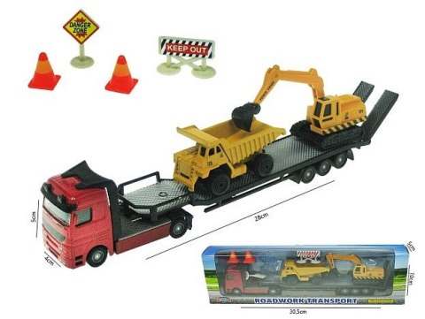 Auto transporter laweta metalowa z dwoma pojazdami budowlanymi