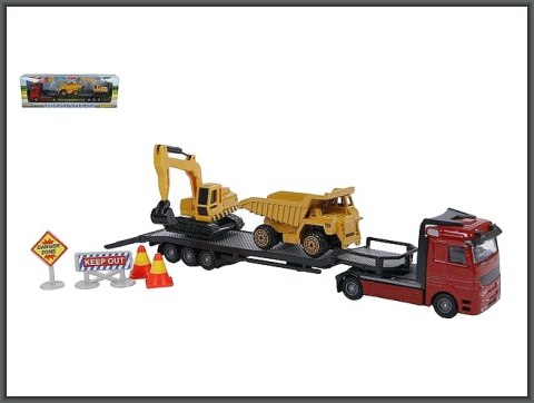 Auto transporter laweta metalowa z dwoma pojazdami budowlanymi