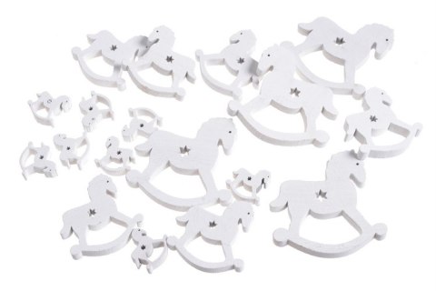 Drewniane wykrawanki - koniki na biegunach białe mix - 2,5cm - 7cm, 18szt 129CAN7827W