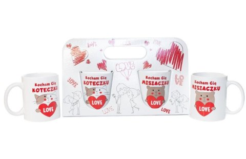 Komplet dwóch kubków w ozdobnym opakowaniu "Kocham Cię misiaczku - Kocham Cię koteczku"