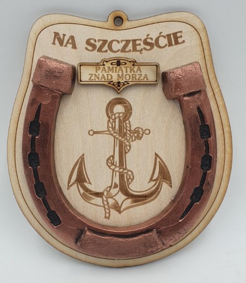 Pamiątka znad morza podkowa na szczęście na sklejce 14 x 12,5 cm NR.116