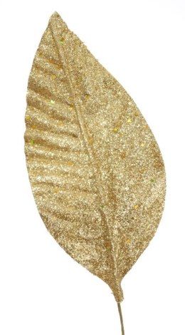 Liść z brokatem duży złoty 28cm 12szt. | SB5043