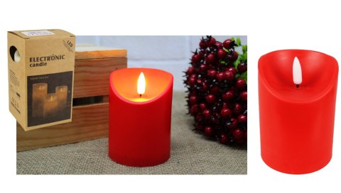 Świeca led na baterie z płomieniem gładka CZERWONA 12,5x7,5cm | GAO-101B