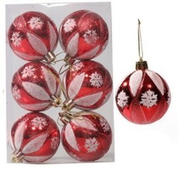Bombki 6cm CZERWONE białe śnieżynki 6szt. | XVA-108