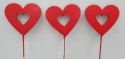 Serce na piku drewnianym czerwone 3szt.