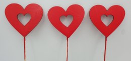Serce na piku drewnianym czerwone 3szt.