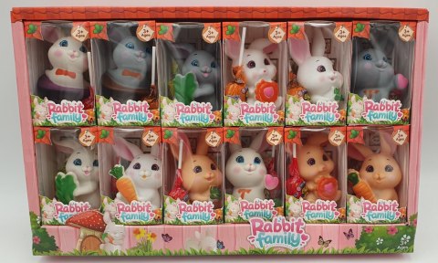 Zajączek gumowy piszczka + lizak z gumą do żucia RABBIT FAMILY+LOLLIPOP 12 szt.