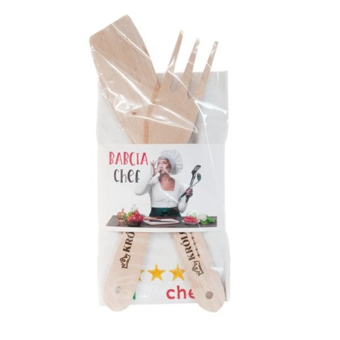 Zestaw prezentowy ściereczka kuchenna i łopatka / widelec "BABCIA CHEF"