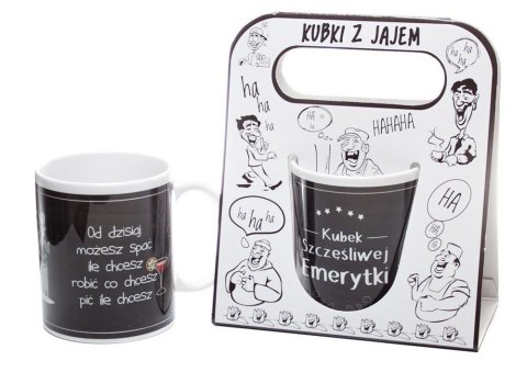 Kubek ceramiczny w torebce z napisem 'Kubek szczęśliwej emerytki ' kolor czarny