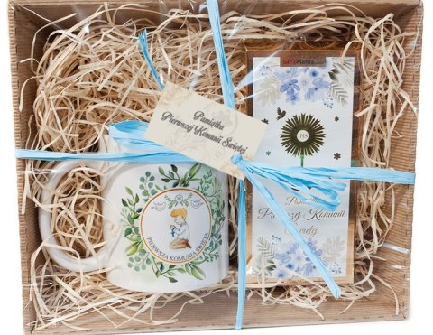 Zestaw "Pamiątka Pierwszej Komunii Świętej" - kubek + czekolada - chłopczyk