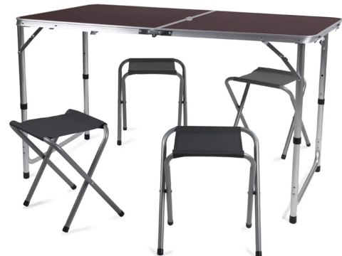 Zestaw stolik stół turystyczny składany kempingowy duży 4 krzesła walizka brąz