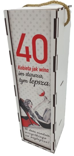 Skrzynka pudełko 33,5 x 9,5cm na butelkę alkoholu 40 Urodziny kolor SZPILKA 3311-SZ40