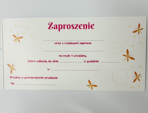 Zaproszenia na roczek 10szt. + koperta