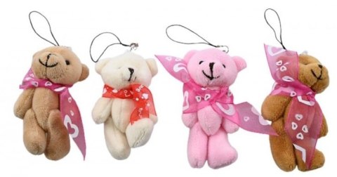 Brelok 12szt pluszowy miś z kokardą