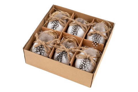 Jajka plastikowe gęsie 8cm kolor biały z dekoracjami 6szt. WPJ-0185