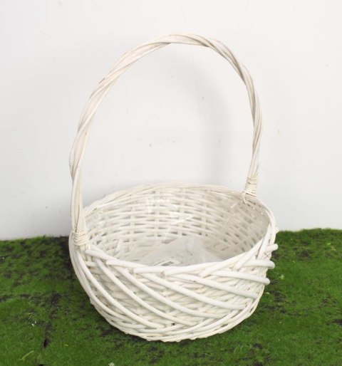 Koszyk wiklinowy okrągły KREMOWY przeplatany w pasy 28 x 22 x 10cm BJ04BSKT-57