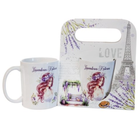 Kubek ceramiczny w ozdobnym opakowaniu z napisem "Lawendowa Kobieta"