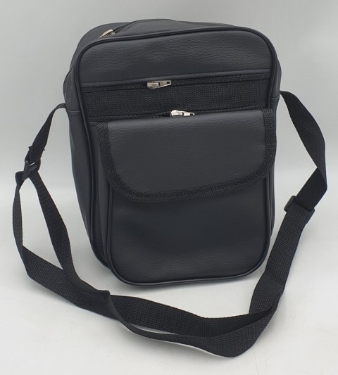 Torba męska 22 x 29cm z dwoma zamkami i kieszenią eco skóra czarna