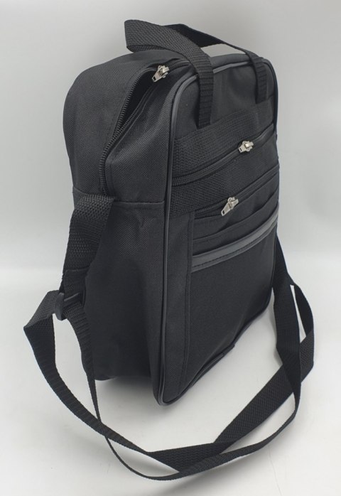 Torba męska 27 x 30 z dwoma zamkami materiał czarna