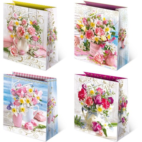 Torebki ozdobne 10szt. Kwiaty jasne 20 x 24 x 11 cm T-8L set 118