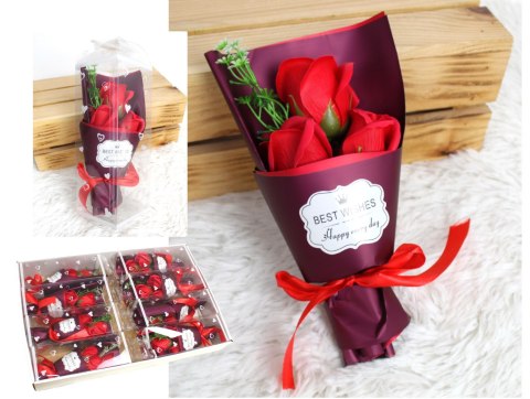 Walentynkowy upominek RÓŻE mydlane w pudełku 25 x 8x 8 cm CZERWONE SN55829