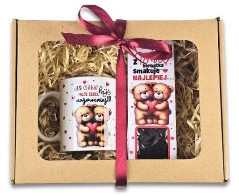 Zestaw KUBEK + HERBATA - dla zakochanych - Walentynki - Serca 3357-WAL1