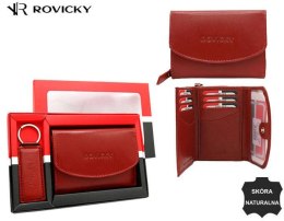 Zestaw prezentowy damski: skórzany portfel i brelok ROVICKY R-ZD-604-BG-4219 RED