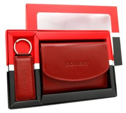 Zestaw prezentowy damski: skórzany portfel i brelok ROVICKY R-ZD-604-BG-4219 RED