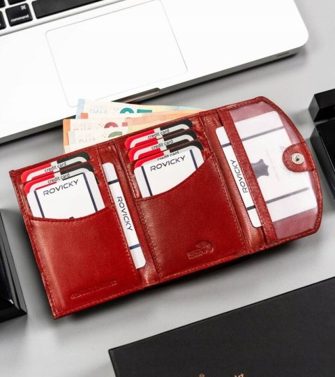 Zestaw prezentowy damski: skórzany portfel i brelok ROVICKY R-ZD-604-BG-4219 RED