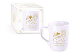 Kubek ceramiczny w kartoniku KOMUNIA KIELICH Z CHLEBEM B2