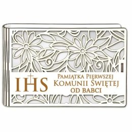 Pudełko na pieniądze banknotówka KOMUNIA - od BABCI - Ażur 3302A-KOM2B-B