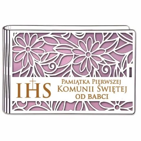 Pudełko na pieniądze banknotówka KOMUNIA - od BABCI - Ażur 3302A-KOM2R-B