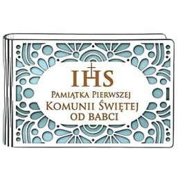 Pudełko na pieniądze banknotówka KOMUNIA - od BABCI - Ażur 3302A-KOM3N-B