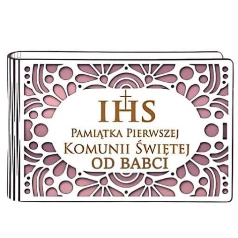 Pudełko na pieniądze banknotówka KOMUNIA - od BABCI - Ażur 3302A-KOM3R-B