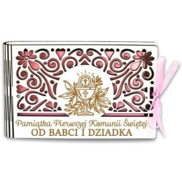 Pudełko na pieniądze banknotówka KOMUNIA- od BABCI i DZIADKA - Ażur 3302A-KOM1R-BD