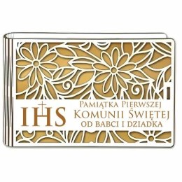 Pudełko na pieniądze banknotówka KOMUNIA - od BABCI i DZIADKA - Ażur 3302A-KOM2Z-BD