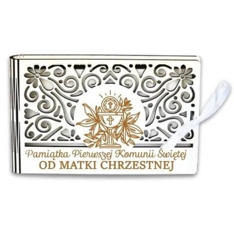 Pudełko na pieniądze banknotówka KOMUNIA - od MATKI CHRZESTNEJ - Ażur 3302A-KOM1B-MC