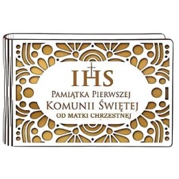Pudełko na pieniądze banknotówka KOMUNIA - od MATKI CHRZESTNEJ - Ażur 3302A-KOM3Z-MC