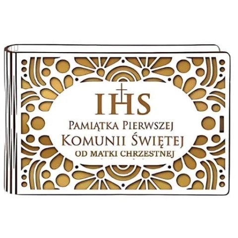 Pudełko na pieniądze banknotówka KOMUNIA - od MATKI CHRZESTNEJ - Ażur 3302A-KOM3Z-MC