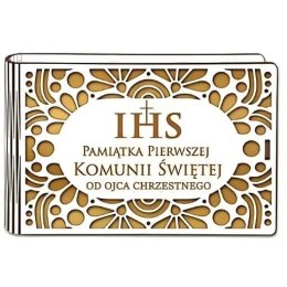 Pudełko na pieniądze banknotówka KOMUNIA - od OJCA CHRZESTNEGO - Ażur 3302A-KOM3Z-OC