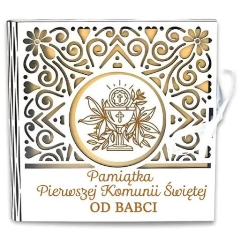 Pudełko na pieniądze kwadrat KOMUNIA - od BABCI - Ażur 3308A-KOM1Z-B