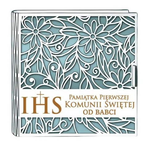 Pudełko na pieniądze kwadrat KOMUNIA - od BABCI - Ażur 3308A-KOM2N-B