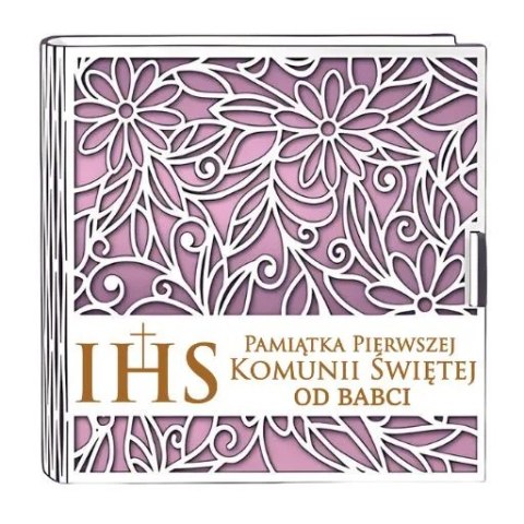 Pudełko na pieniądze kwadrat KOMUNIA - od BABCI - Ażur 3308A-KOM2R-B